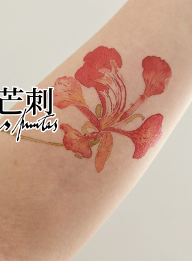 芒刺原创|凤凰花|国风红色彩色防水持久新中式纹身贴|文艺 高级感