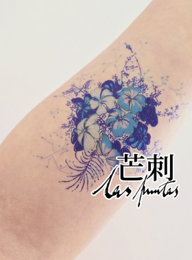 芒刺原创文身贴|蓝花丹|彩绘彩色防水持久纹身贴花小众风高级感
