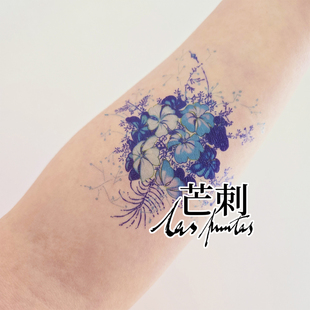 芒刺原创文身贴|蓝花丹|彩绘彩色防水持久纹身贴花小众风高级感