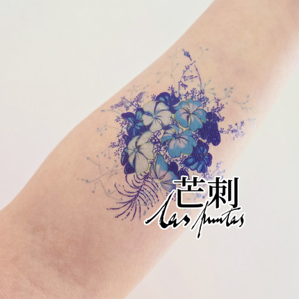 芒刺原创文身贴|蓝花丹|彩绘彩色防水持久纹身贴花小众风高级感