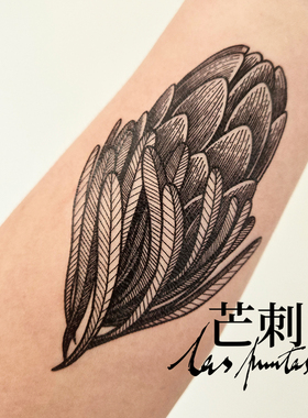 芒刺原创文身贴|南非公主花|黑色手绘防水持久纹身贴小众风高级感