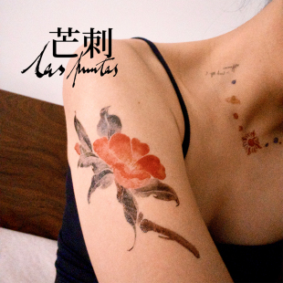 纹身贴 芒刺原创 山茶花 国风彩绘红色防水持久新中式 高级感 文艺