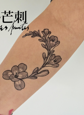 芒刺原创文身贴|小苍兰|黑色防水持久小众风高级感纹身贴花Tattoo