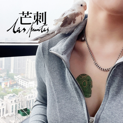 芒刺原创|绿骷髅（2）|手绘彩色防水哥特亡灵节纹身贴|文艺高级感