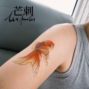 芒刺原创文身贴 手绘彩色防水持久红色纹身贴 文艺 高级感 金鱼