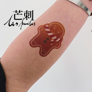 芒刺原创 手绘防水持久纹身贴小众风高级感圣诞彩绘彩色 姜饼人