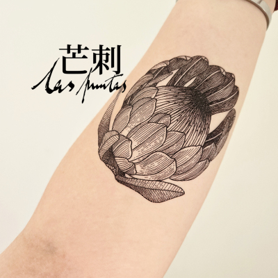 芒刺原创文身贴|南非帝王花|黑色手绘防水持久纹身贴小众风高级感