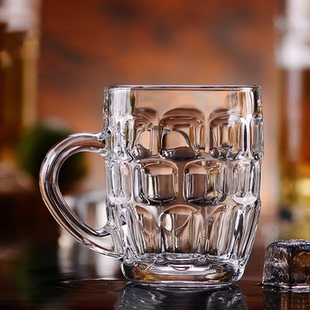 青苹果啤酒杯扎啤杯玻璃杯子家用泡茶杯大容量带把菠萝杯560ml