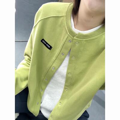 100%纯棉水洗毛圈百搭显瘦圆领长袖外套2026年春季新款开衫卫衣女