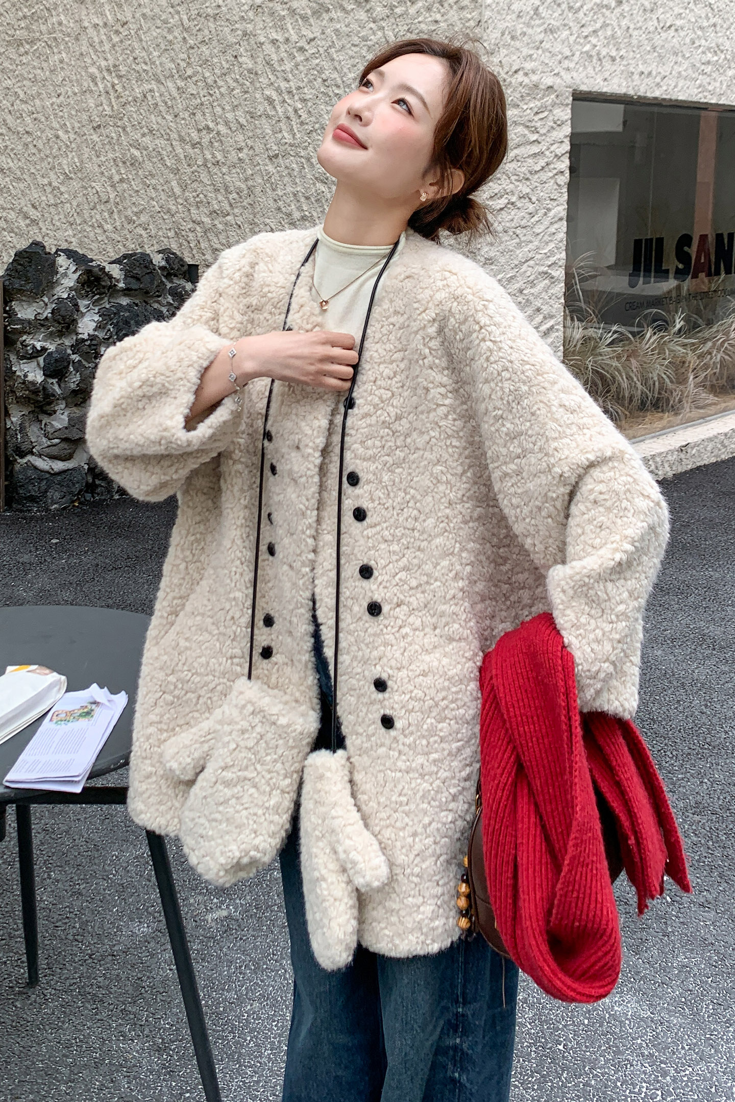 2025冬装新款皮毛一体外套女高级感环保羊羔毛加厚皮草大衣中长款,女装短外套,2C339