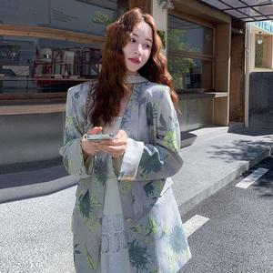 设计感复古印花西装外套女2025秋季新款小个子巨好看气质时尚西服图片