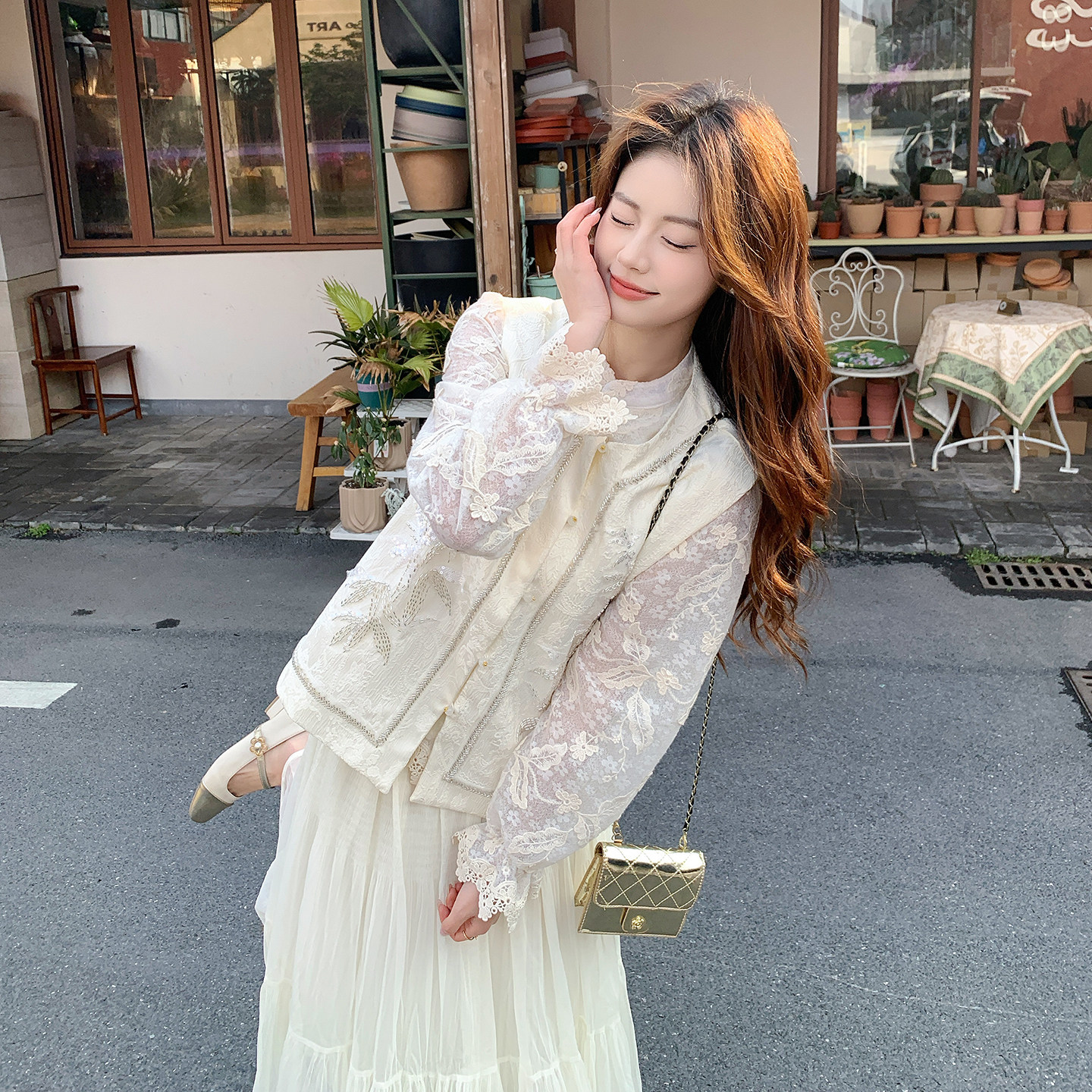 有大货马甲蕾丝上衣两件套女优雅气质显瘦套装2C399A2806P195K318,女装套装/套裙,2C339