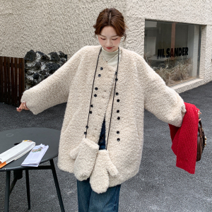 2025冬装新款皮毛一体外套女高级感环保羊羔毛加厚皮草大衣中长款图片