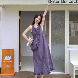 紫色无袖连衣裙女夏季2025新款高级感流行独特小众绝美背心裙长裙图片