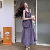 紫色无袖连衣裙女夏季2025新款高级感流行独特小众绝美背心裙长裙，女装连衣裙，2C339