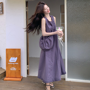 紫色无袖连衣裙女夏季2025新款高级感流行独特小众绝美背心裙长裙图片