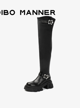 碲铂新款DIBO MANNER 火焰浮雕系列时尚厚底过膝弹力靴234050