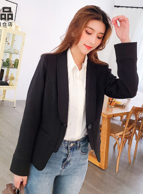 清仓特价 黑色西服女上衣女春季外套常规长度 简约文艺OL风西装女