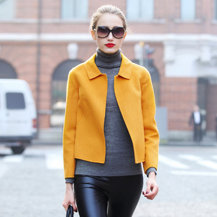 加厚纯羊毛毛呢短外套女秋冬简约双面呢大衣女超短款小个子显高