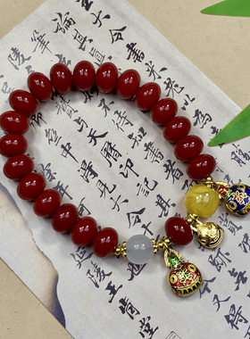 天然紫金砂吞金兽手链6*9mm朱砂工单圈手串