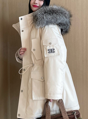 Nancy小景家同款 重工系列 环保抗皱面料 银狐大毛领派克羽绒服