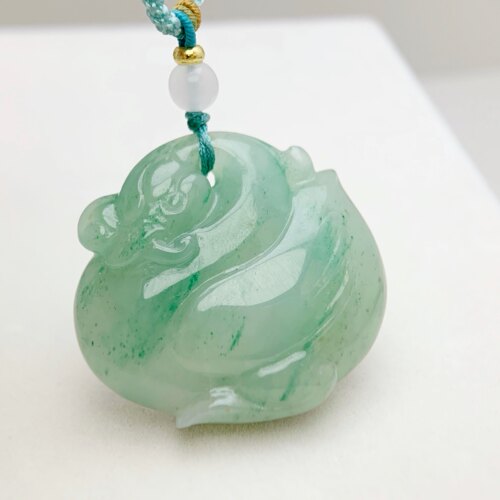 可言天然南阳翡翠独山玉老料清新浅蓝绿鹅如意项链挂坠件有水线