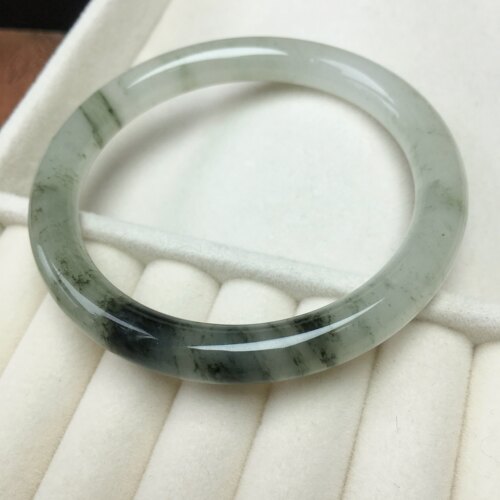可言坊精选天然独山玉老冰黑白特色圆条手镯子57.5圈口