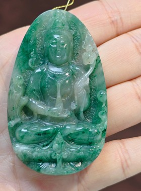 可心天然南阳翠独山玉老料细腻温润蓝绿观音菩萨大挂坠件
