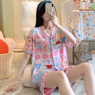 网红甜美可爱薄款 夏季 短袖 家居服两件套装 新款 韩版 in睡衣女开衫