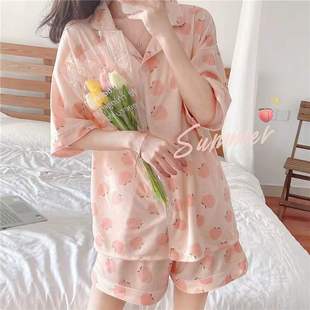 套装 in风睡衣女夏季 学生网红甜美外穿家居服短裤 两件套开衫 新款