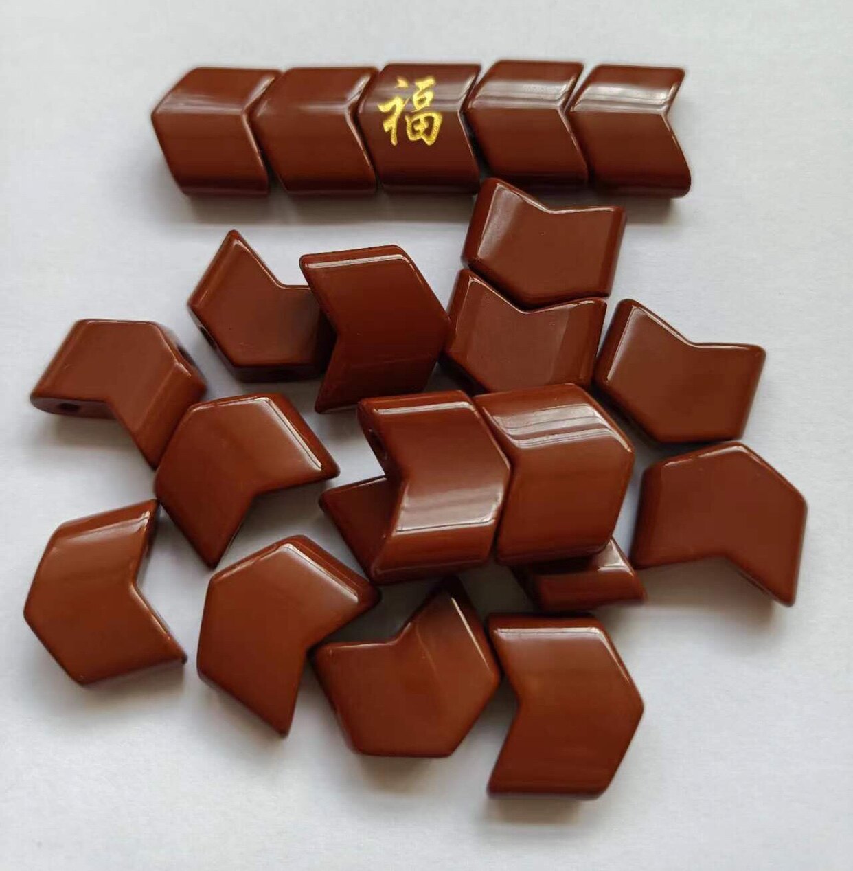 托玛琳珠子咖啡色箭头双孔手链珠刻金福禄寿喜韩国高亮锗石散珠