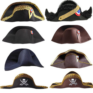 船长海盗帽拿破仑帽二角帽欧洲贵族双角帽海贼王奥匈帝国将军帽