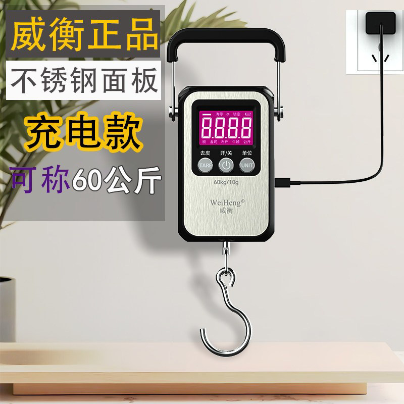 威衡充电高精度手提电子秤60kg便携迷你家用快递称挂钩小秤弹簧型
