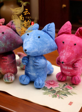 民族风扎染蓝染狐狸公仔玩偶摆件