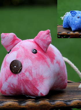 云南民族风手工扎染蓝染嘟嘟小猪