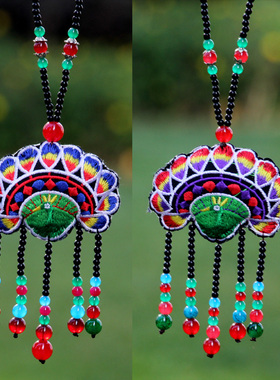 云南民族绣花复古长款百搭女秋冬民族风刺绣项链个性大气配饰品