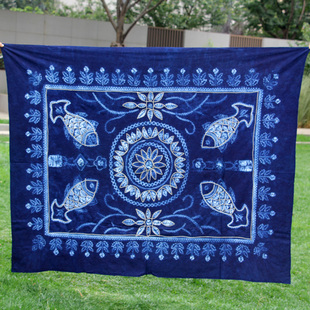 云南民族风手工扎染茶几布桌布壁挂沙发巾钢琴罩大理蓝染特产礼品