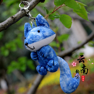 云南大理古城白族特色手工扎染狐狸钥匙扣可爱卡通挂件饰品小礼物
