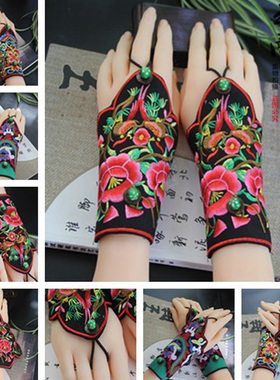 四季民族风刺绣花手套