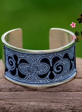 民族风女混合材质蓝染蜡染开口