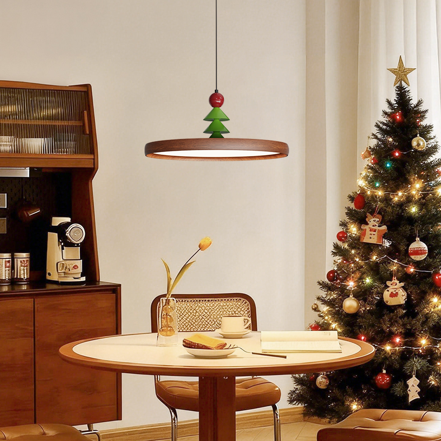 法式中古胡桃木色餐厅吊灯复古书房卧室吊灯餐桌吧台飞碟圣诞吊灯,家装灯饰光源,餐厅吊灯,淘宝优惠券,粉丝福利购,淘宝优惠卷