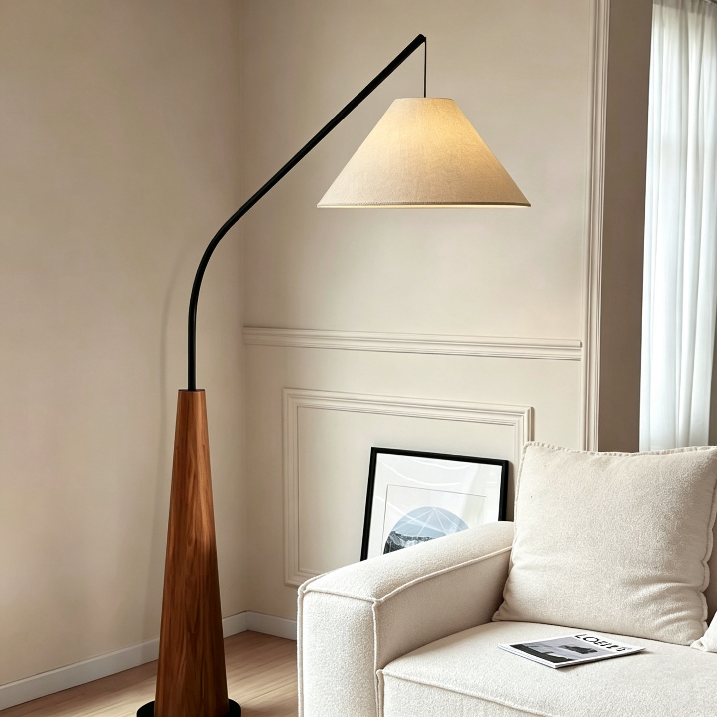 法式中古客厅落地灯中式木纹地灯书房复古风民宿钓鱼灯装饰氛围灯