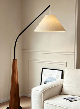 法式中古客厅落地灯中式木纹地灯书房复古风民宿钓鱼灯装饰氛围灯