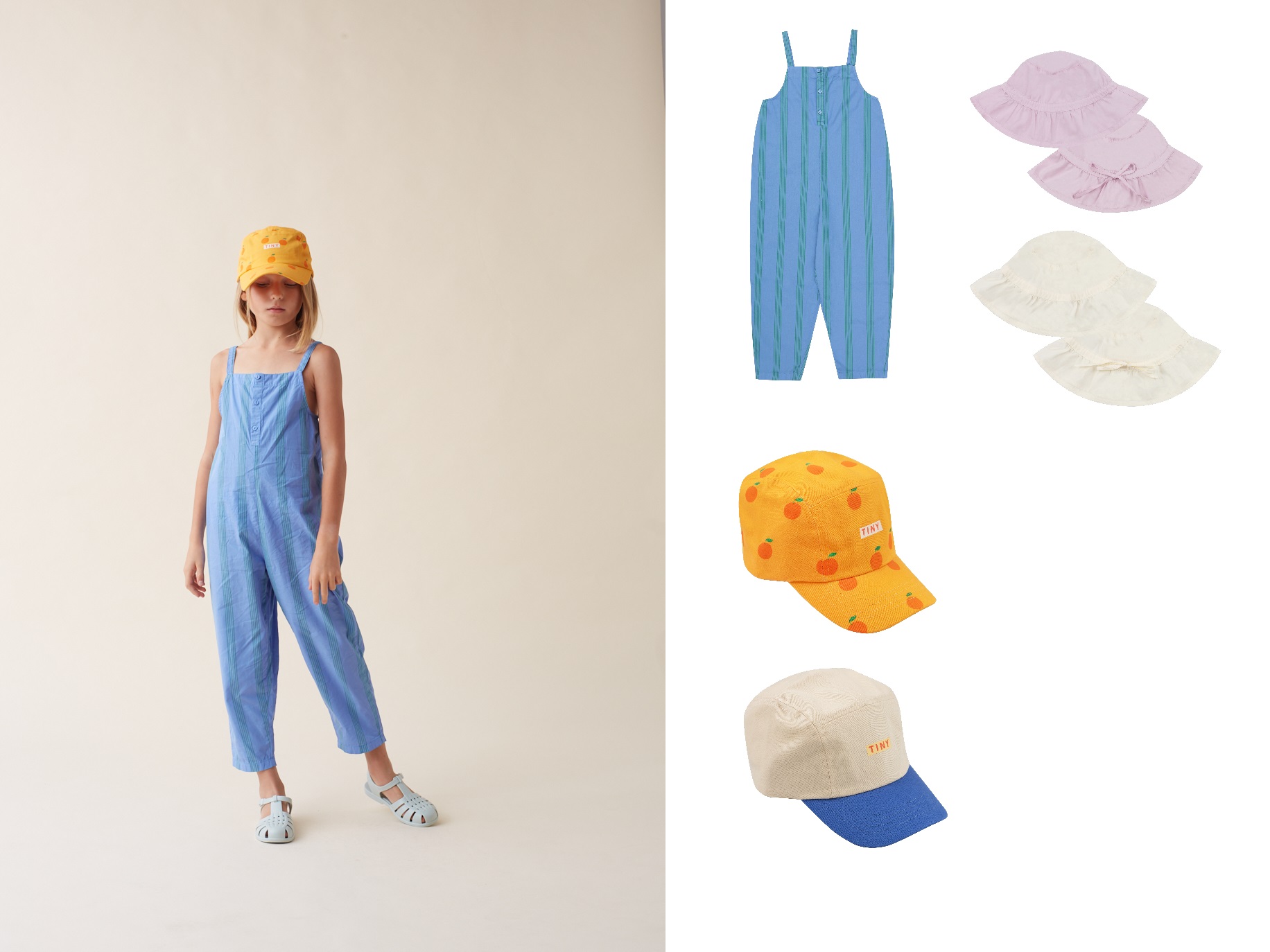 儿童春夏背带体闲纯色长裤帽子