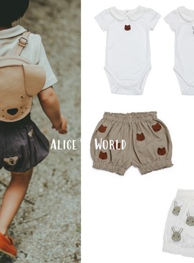 Alice World | DONSJE儿童婴儿圆领连体衣短裤动物刺绣