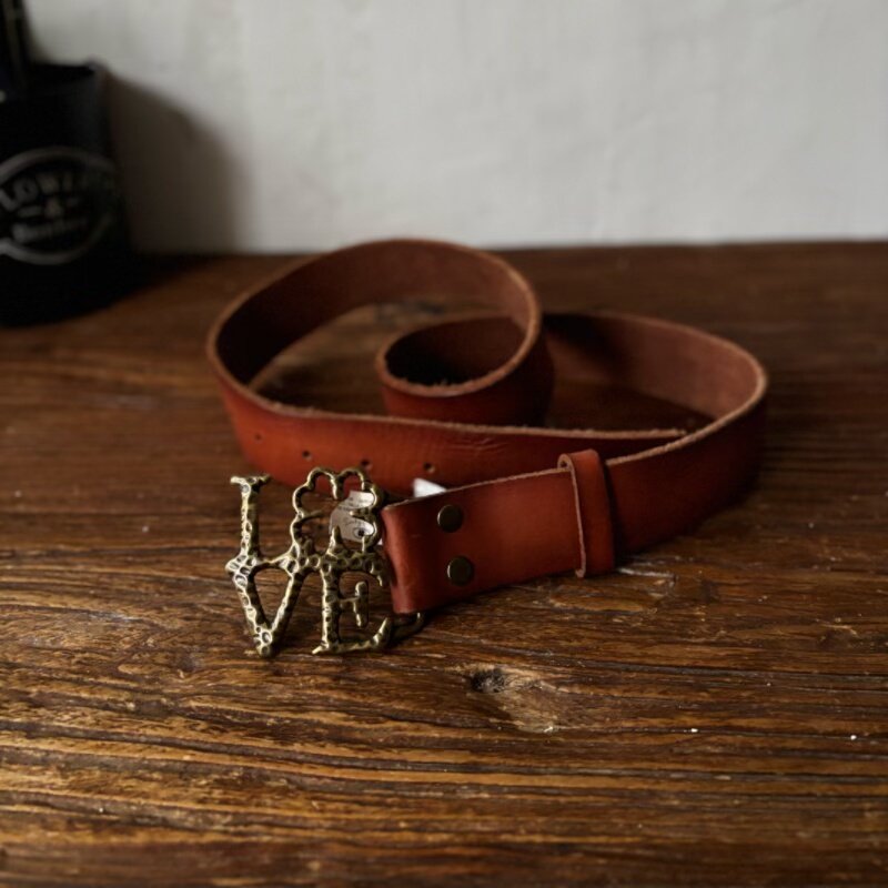 fuckv brand原单样板男士腰带头层牛皮皮带个性复古牛仔真皮裤带