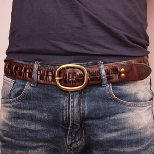 复古手工男士牛仔裤带真皮腰带青年针扣个性时尚牛皮编织休闲皮带