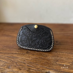 原创头层牛皮卡包植鞣皮男士手工雕刻复古玩家把玩养牛小包新款