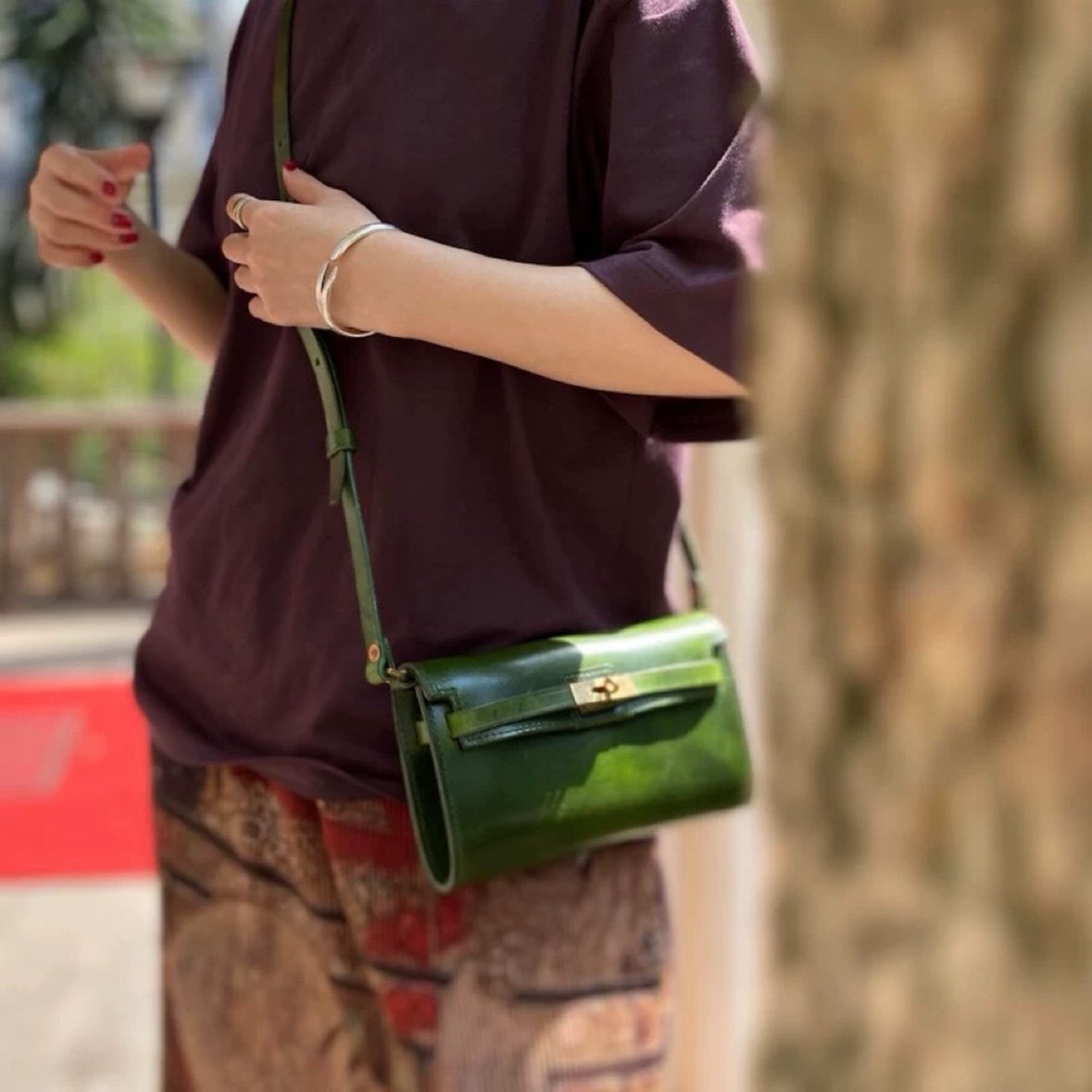 凯莉孔雀绿手工质感手包时尚百搭单肩斜挎包女复古手机包真皮小包