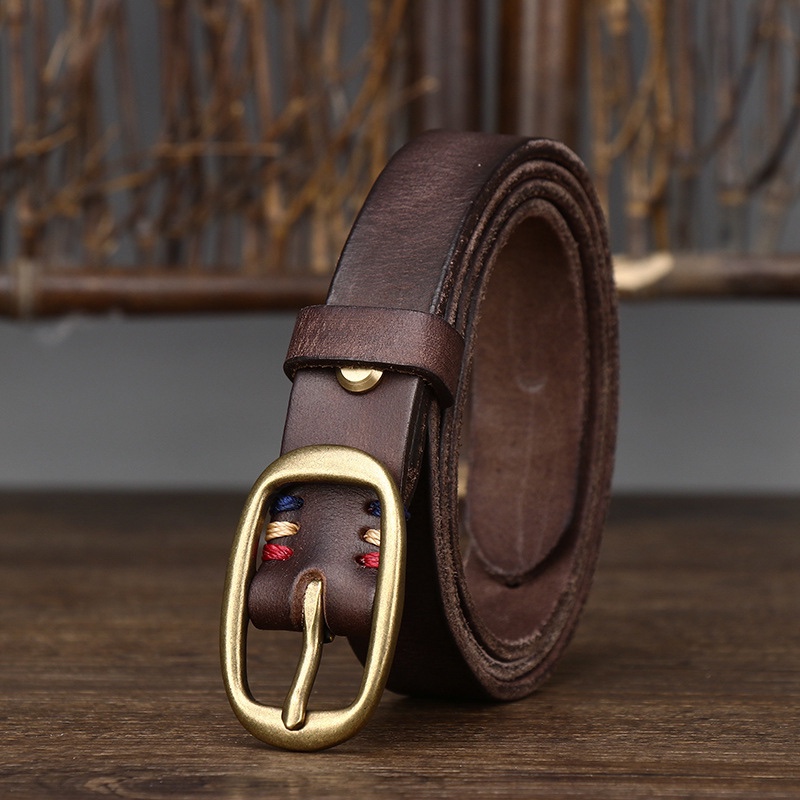 复古女皮带时尚百搭牛皮纯牛皮时尚韩版窄牛仔裤带针扣细女腰带潮